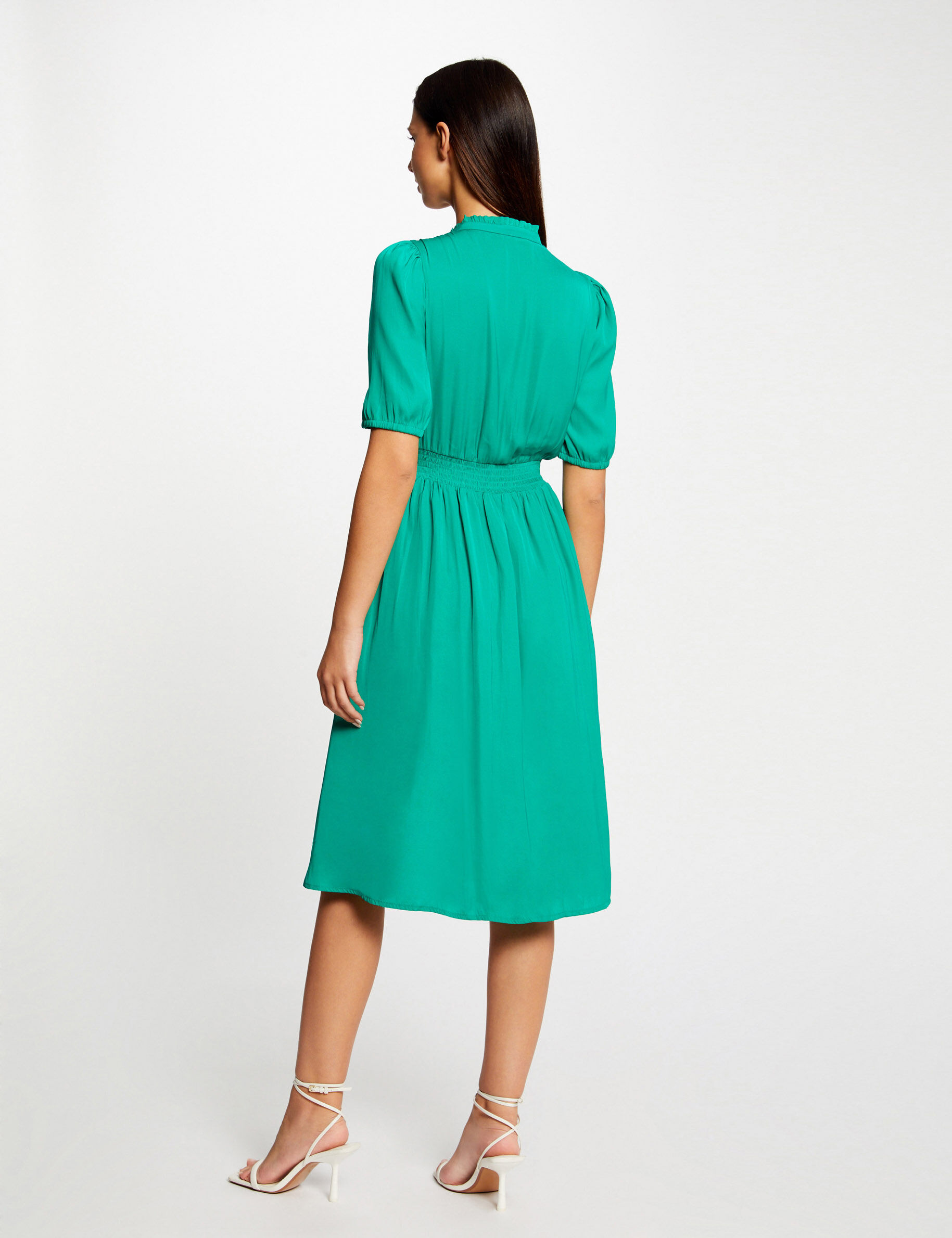 Robe manches 3/4 boutonnée à l\'avant vert moyen femme - vert_moyen