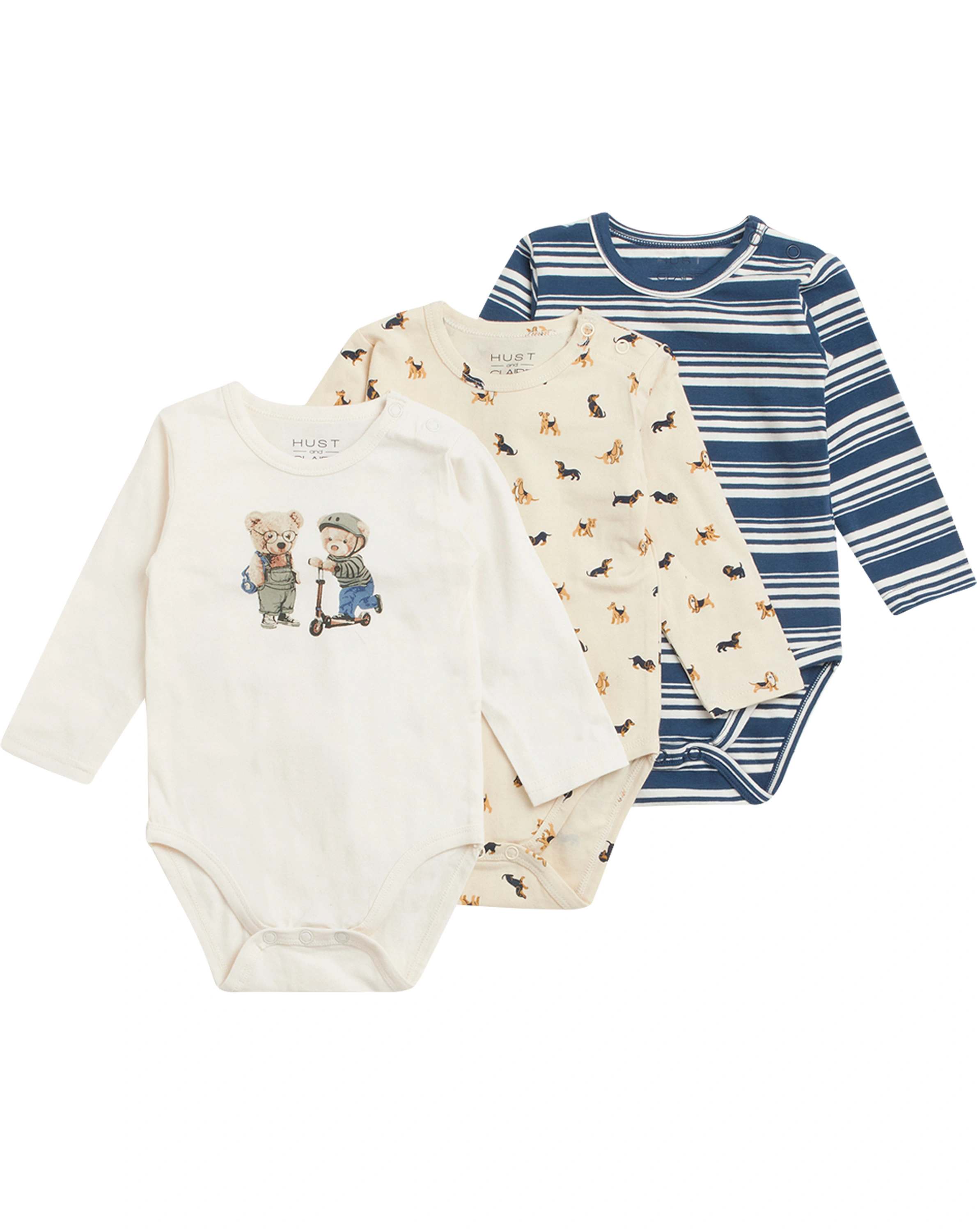 Langarm-Body BERTRAM 3er Pack in white sand