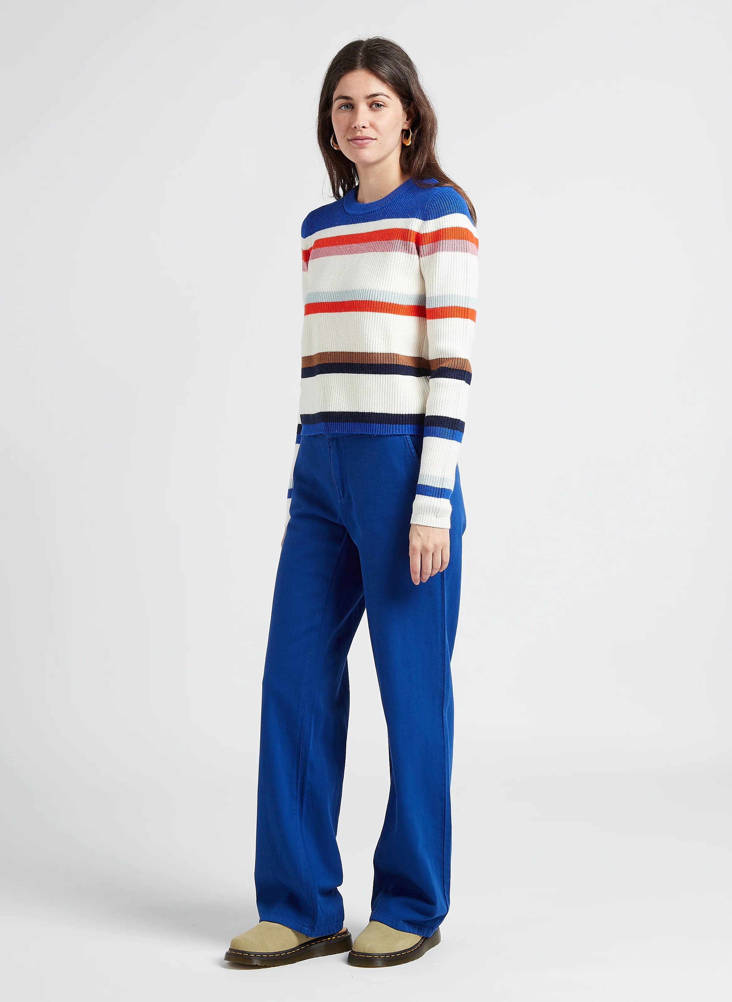 MULAN - Pull col rond en maille rayée | Bleu