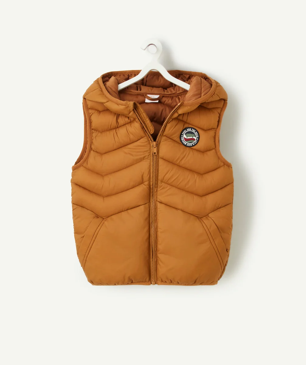 DOUDOUNE À CAPUCHE SANS MANCHES GARÇON EN REMBOURRAGE RECYCLÉ MARRON