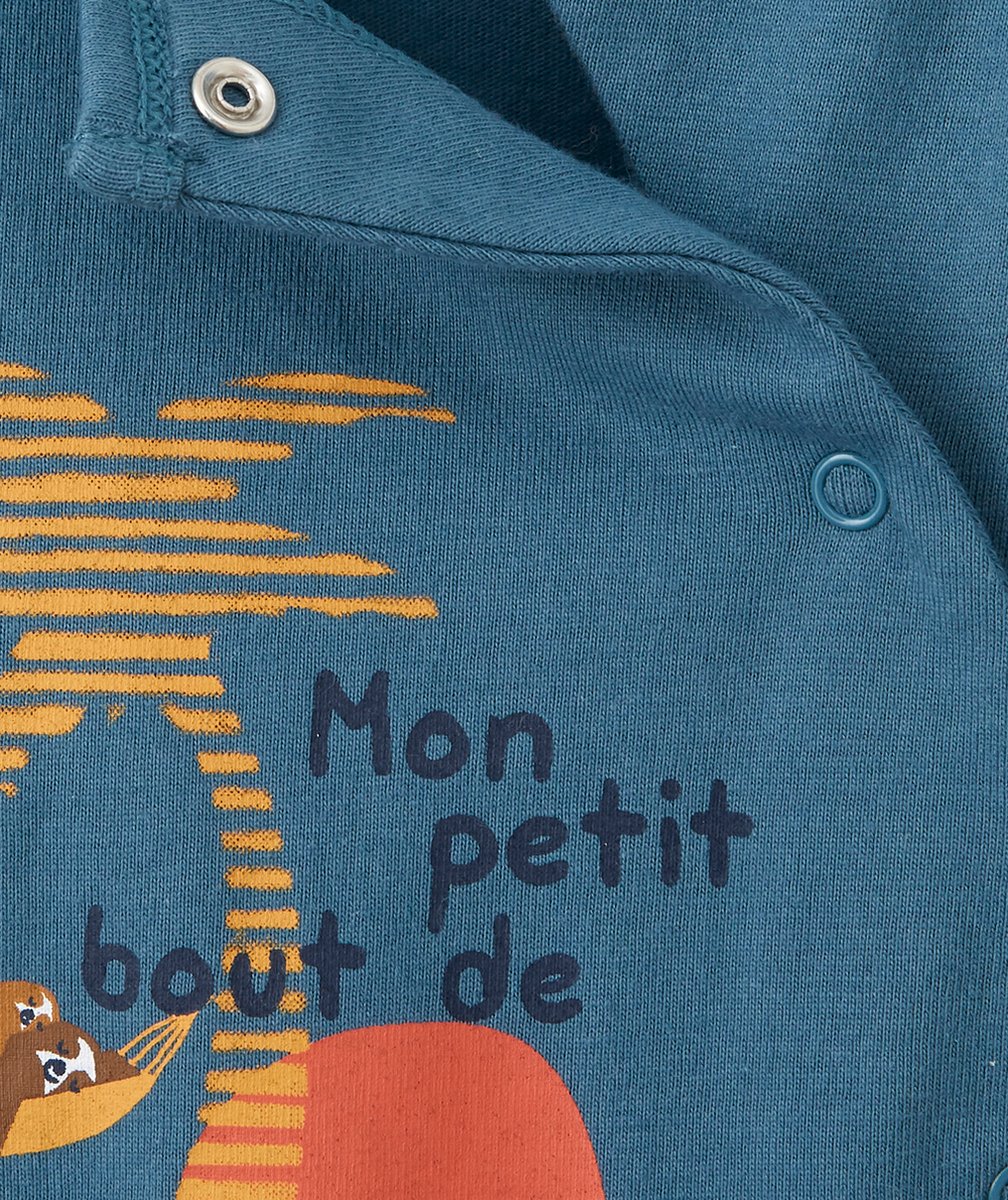 DORS BIEN EN COTON BIOLOGIQUE BLEU CANARD AVEC MESSAGE