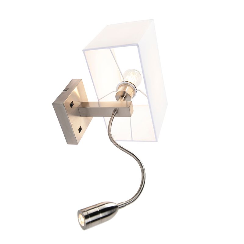 Smart Wandlamp staal met kap creme wit incl. Wifi P45 - Bergamo