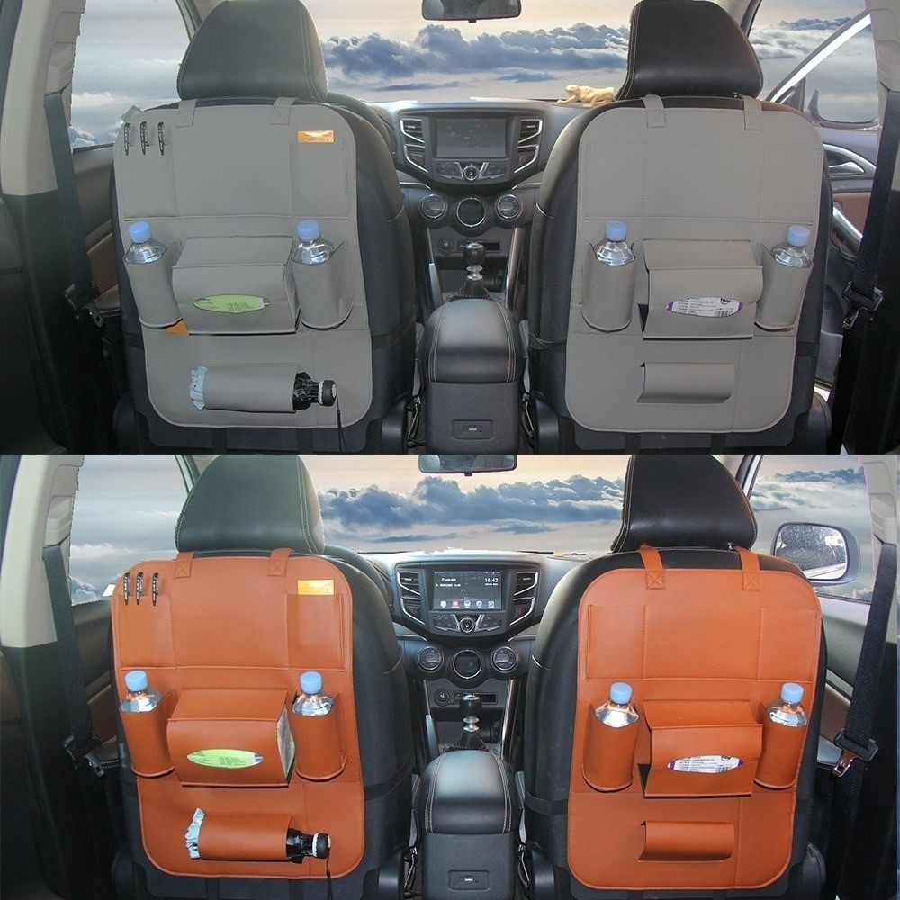 (56x40cm) Auto Leder Sitz Aufbewahrungs Hänge Beutel Organizer Rücksitz Tasche Rücklehnen Schutz - Schwarz