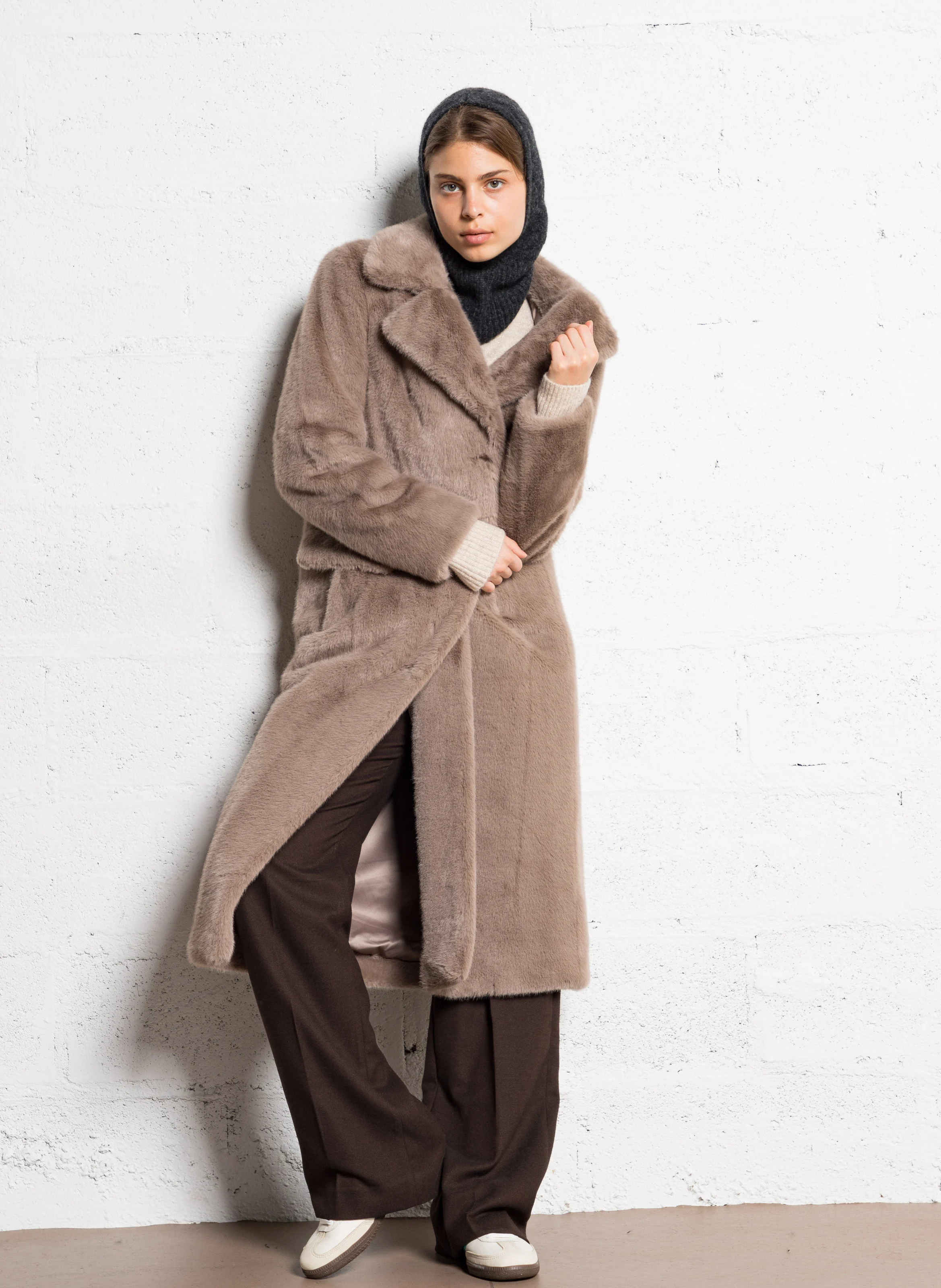 ALBERTINE - Manteau long effet fourrure | Gris