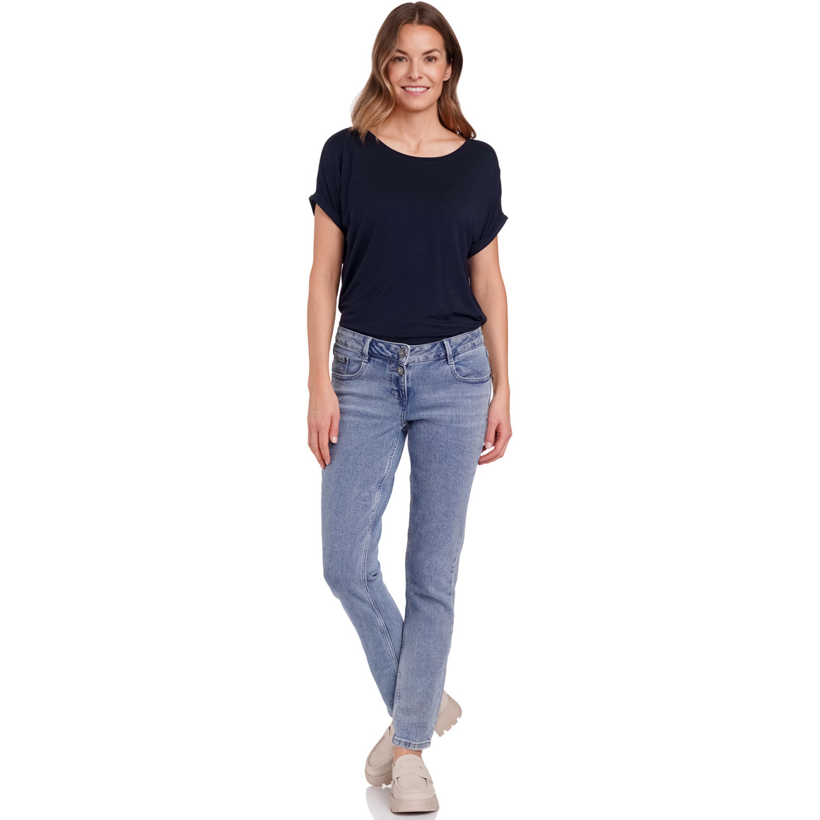 Gina Benotti Damen T-Shirt unifarben dunkelblau
