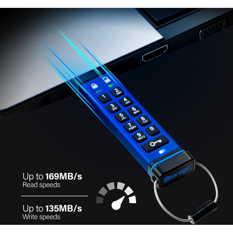 iStorage datAshur Pro USB3 256GB lecteur USB flash 256 Go USB Type-A 3.2 Gen 1 (3.1 Gen 1) Bleu