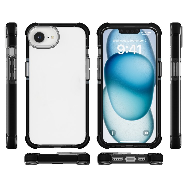 iPhone 16e Hybrid Bumper Hülle mit Air Cushion Fallschutz - Schwarz / Transparent