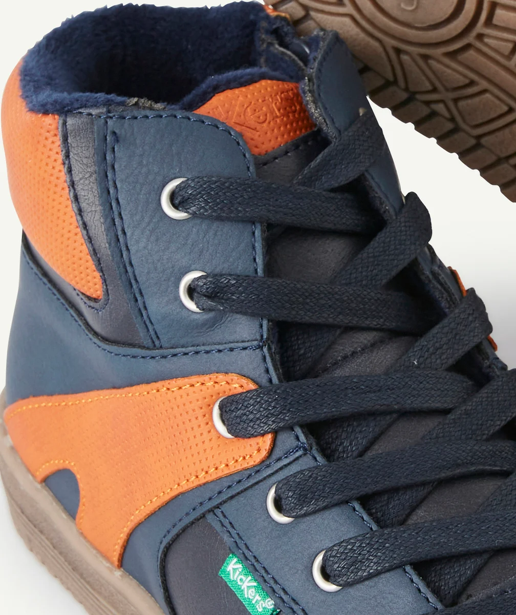 KICKERSBASKETS MONTANTES LOWELL GARÇON MARINE ORANGE