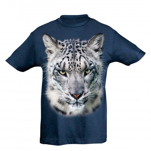 Camiseta infantil com estampa de leopardo-das-neves, azul
