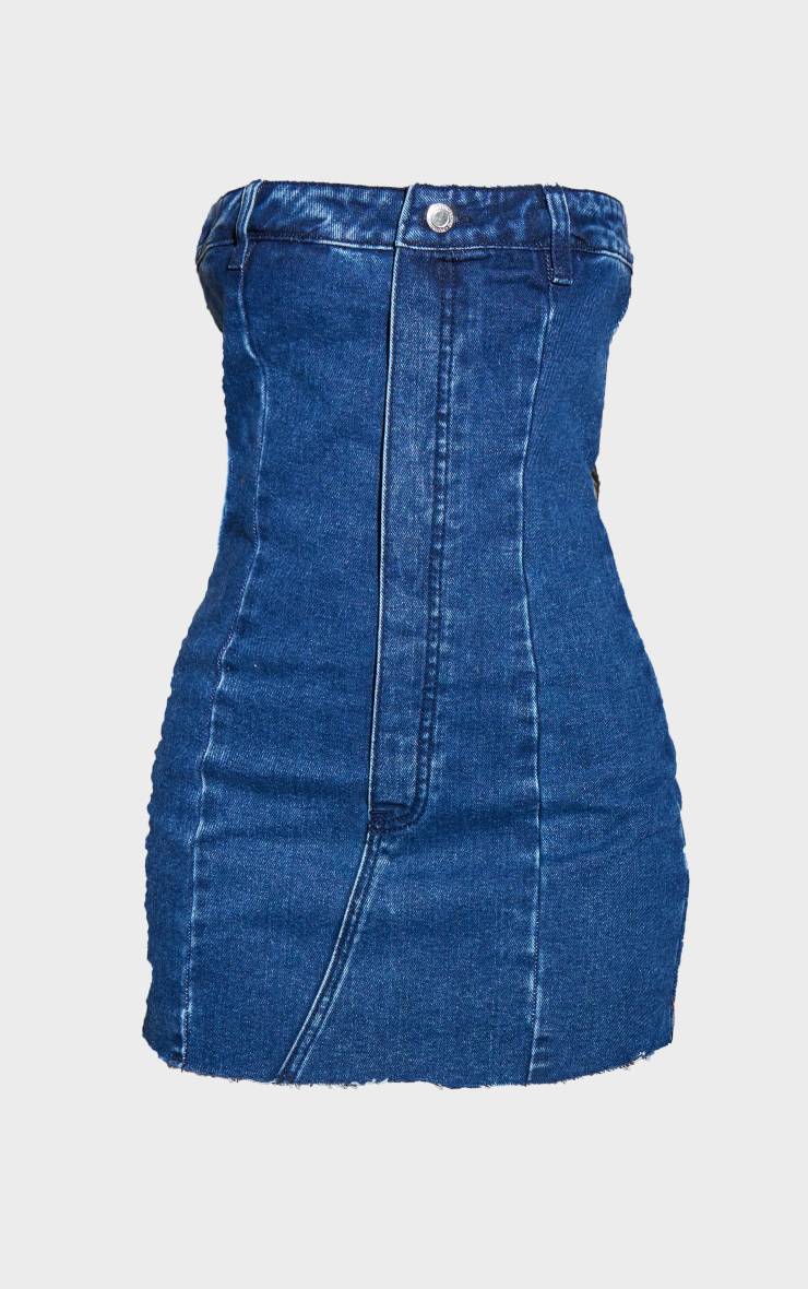 Mid Blue Wash Robe Mini Bustier En Denim Petite