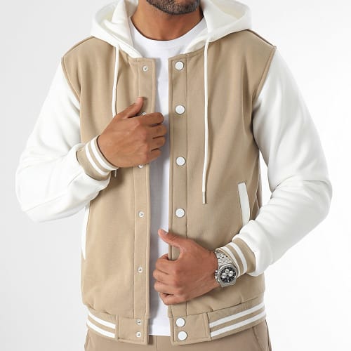 Veste Teddy A Capuche 0051 Beige Blanc