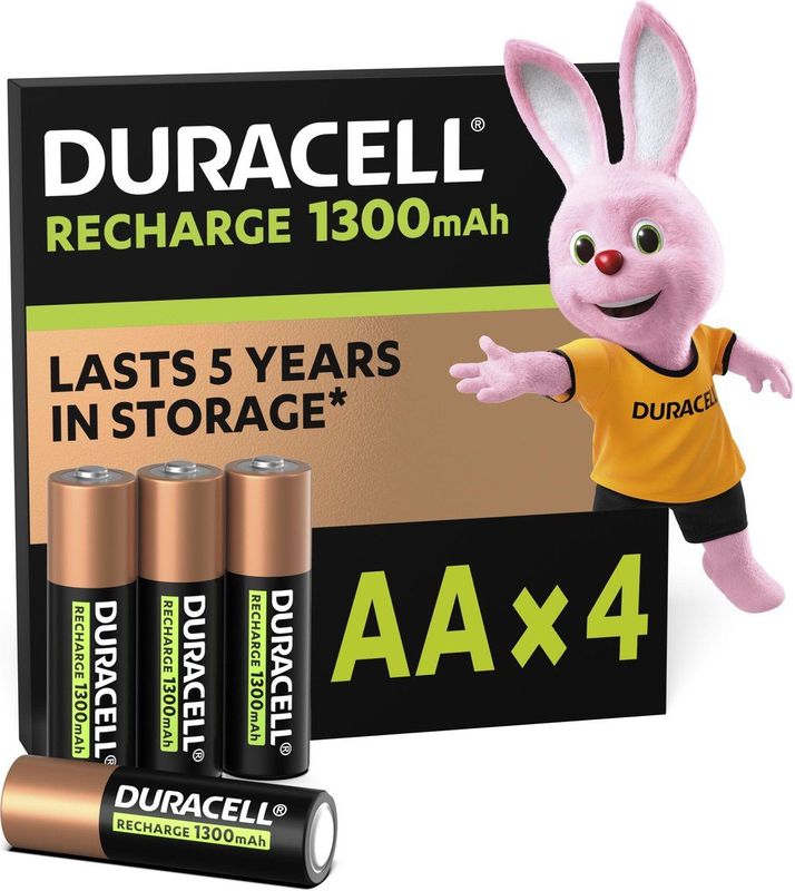 Duracell - Oplaadbare AA Batterijen - 1300 mAh NiMH - 4 Stuks