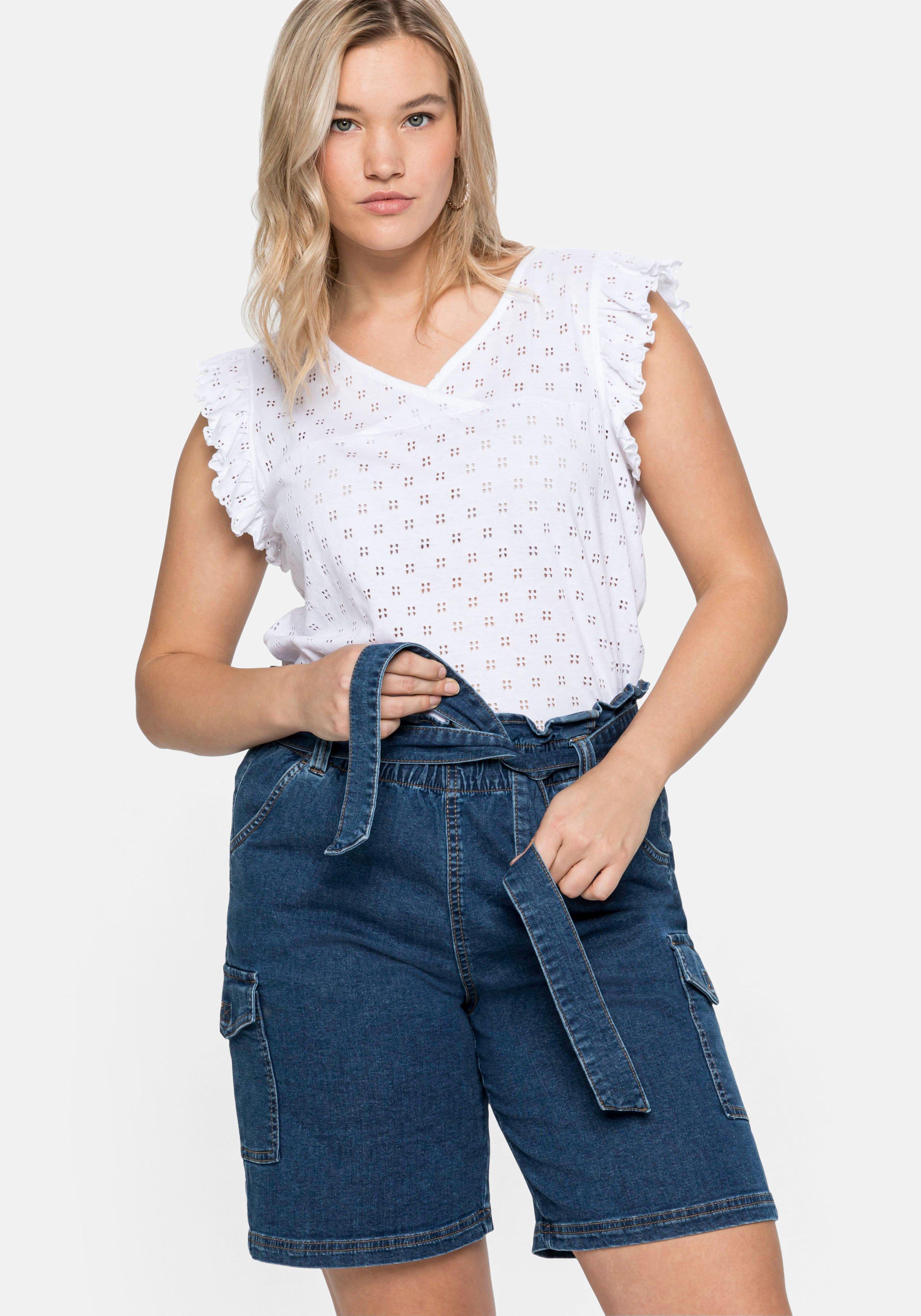 Jeans-Shorts mit Paperbagbund und Cargotaschen
