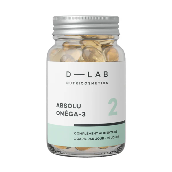 D-lab Absolu Oméga 3 | Souplesse & Élasticité flacon en verre de 28 gélules végétales. cure de 28 jours