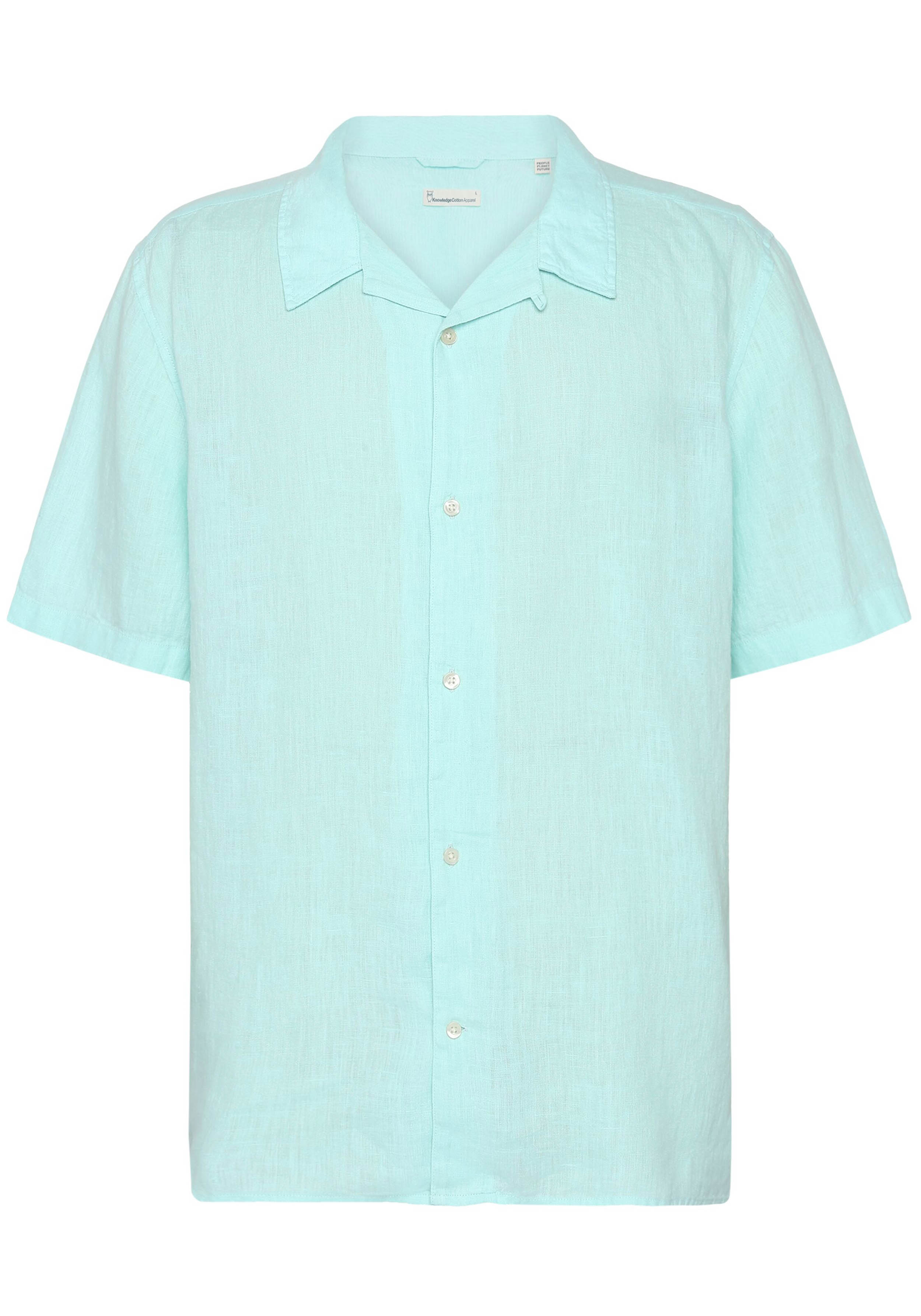 Knowledge Cotton Apparel Leinenhemd Box Fit SS Aqua-Esque