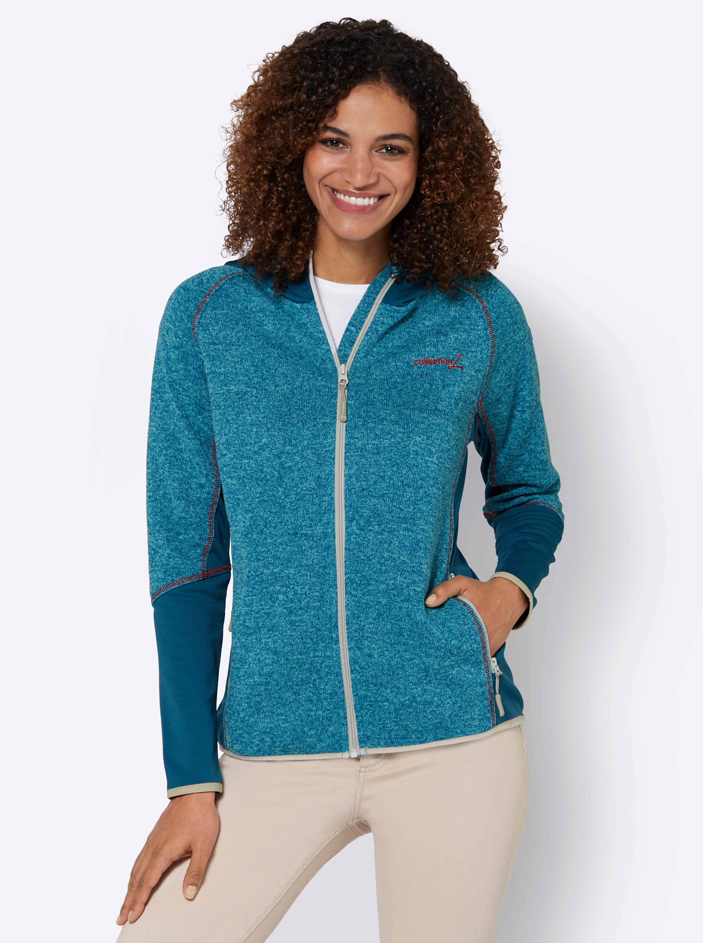 Strickfleecejacke in topas-aquamarine-meliert