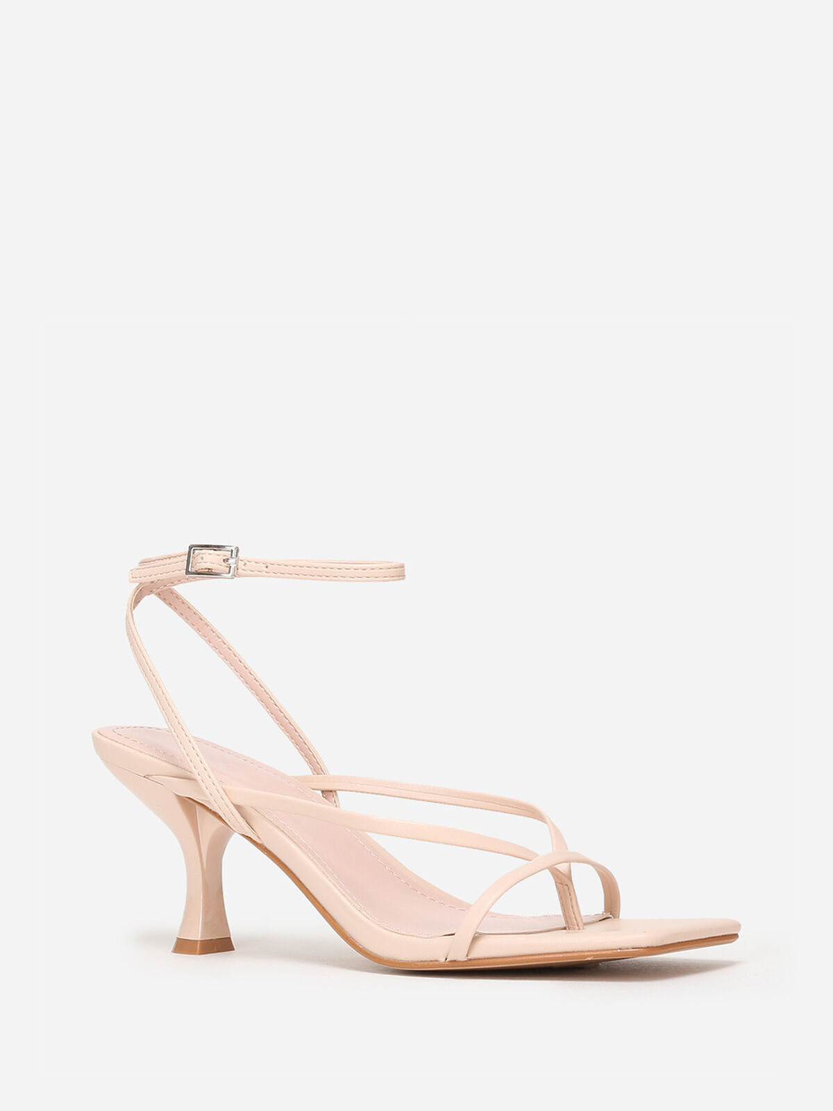 Sandales à talon bobine et bout carré- Beige