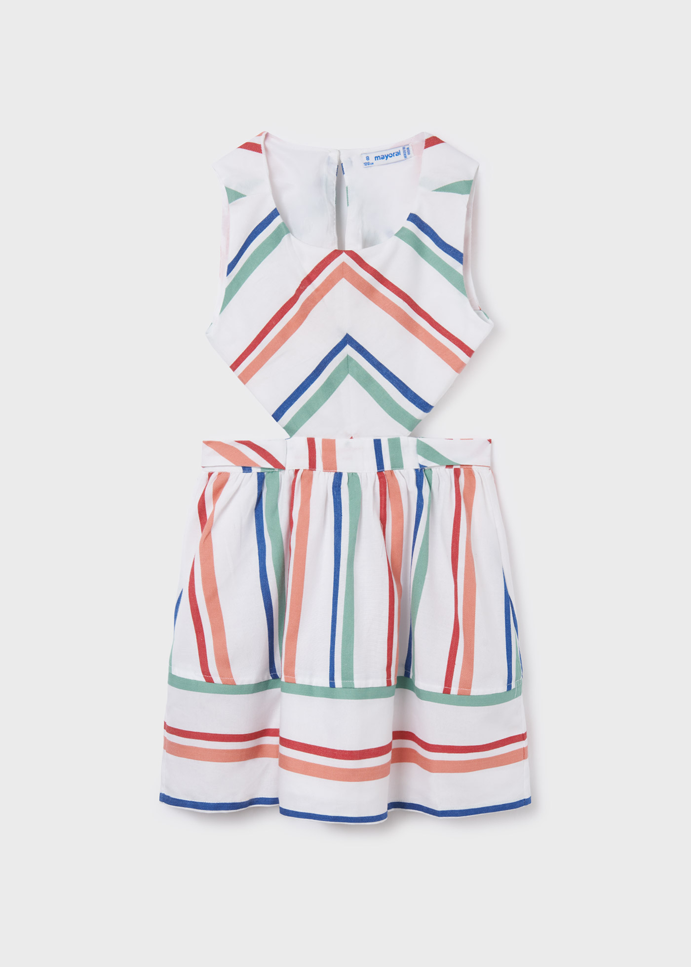 Vestido listrado com detalhe vazado para meninas