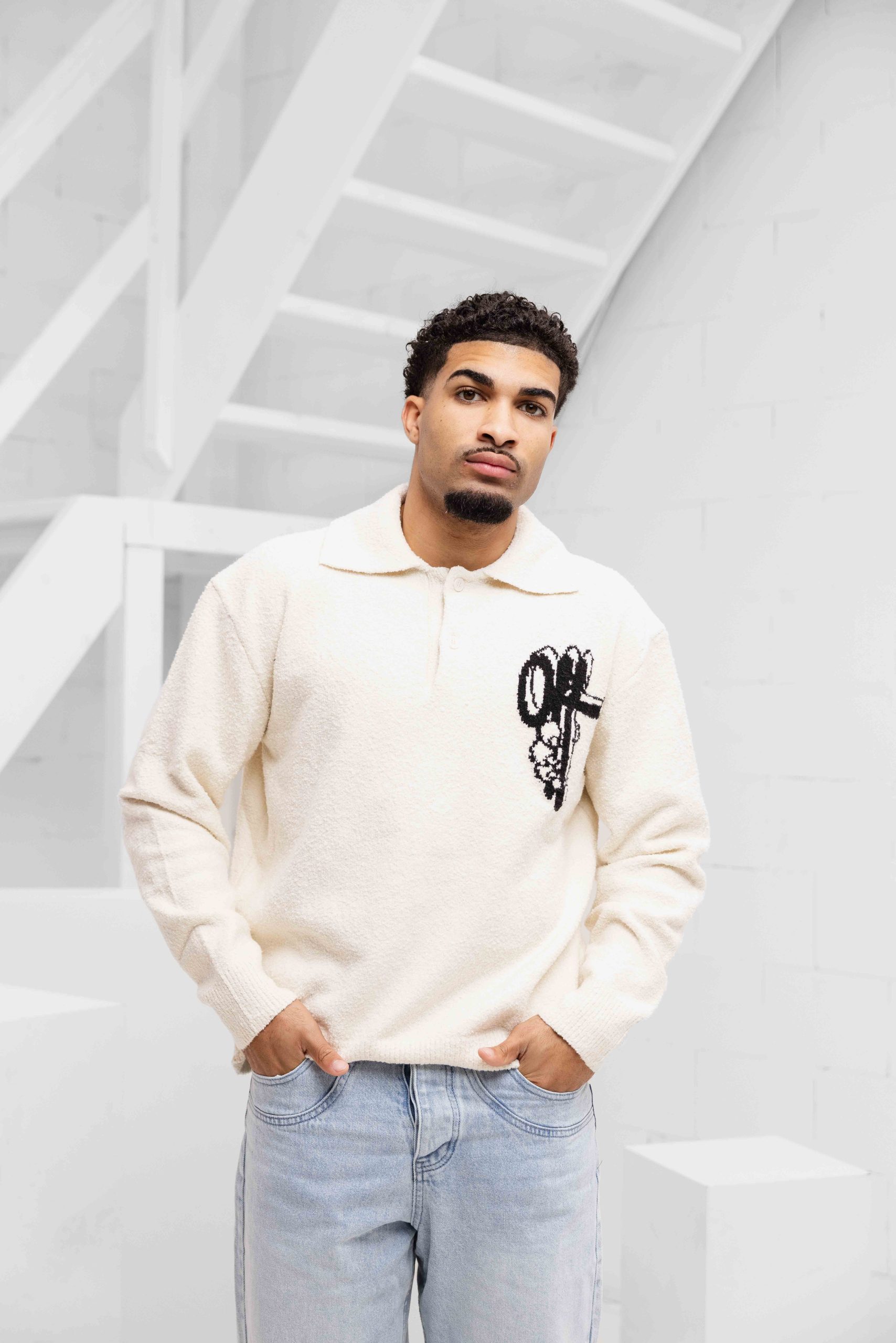 Off The Pitch Boucle Grip Sweater Heren Gebroken Wit
