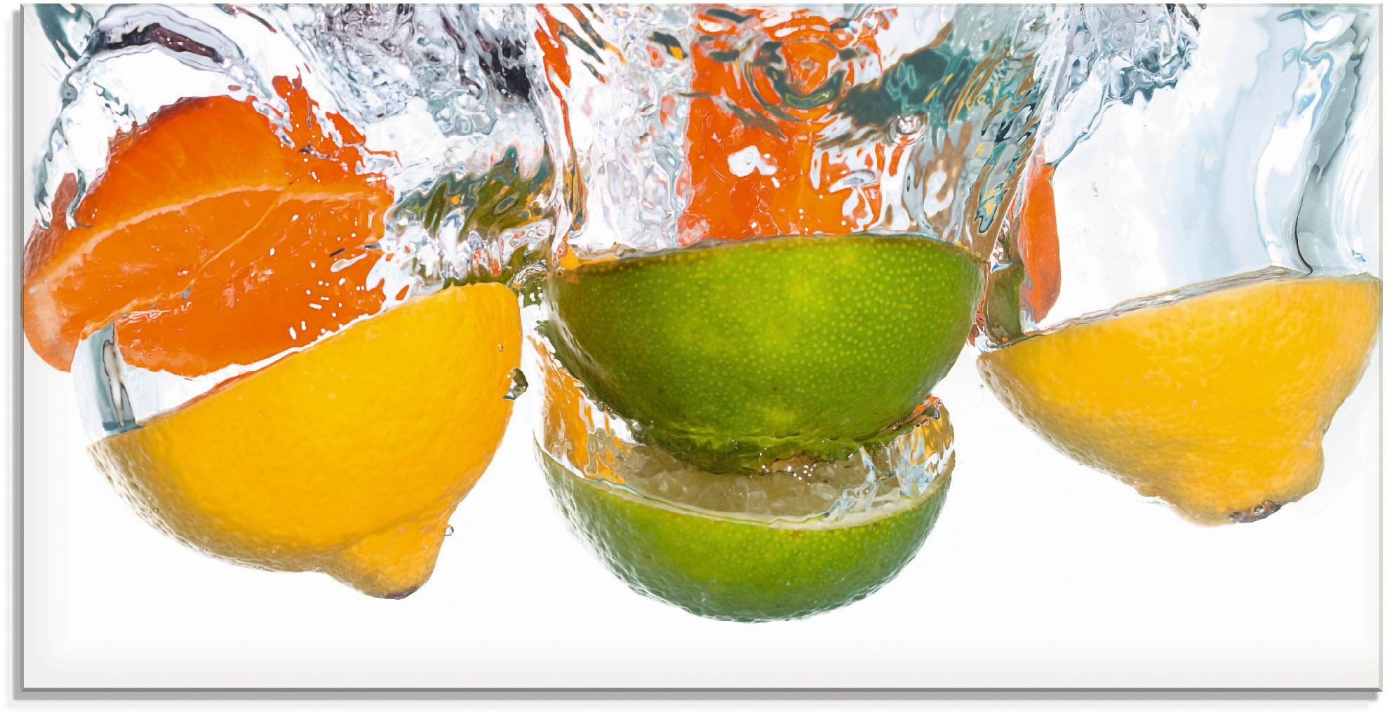 Artland Glasbild »Zitrusfrüchte fallen in klares Wasser« Lebensmittel 1 Stk. tlg. in verschiedenen Grössen
