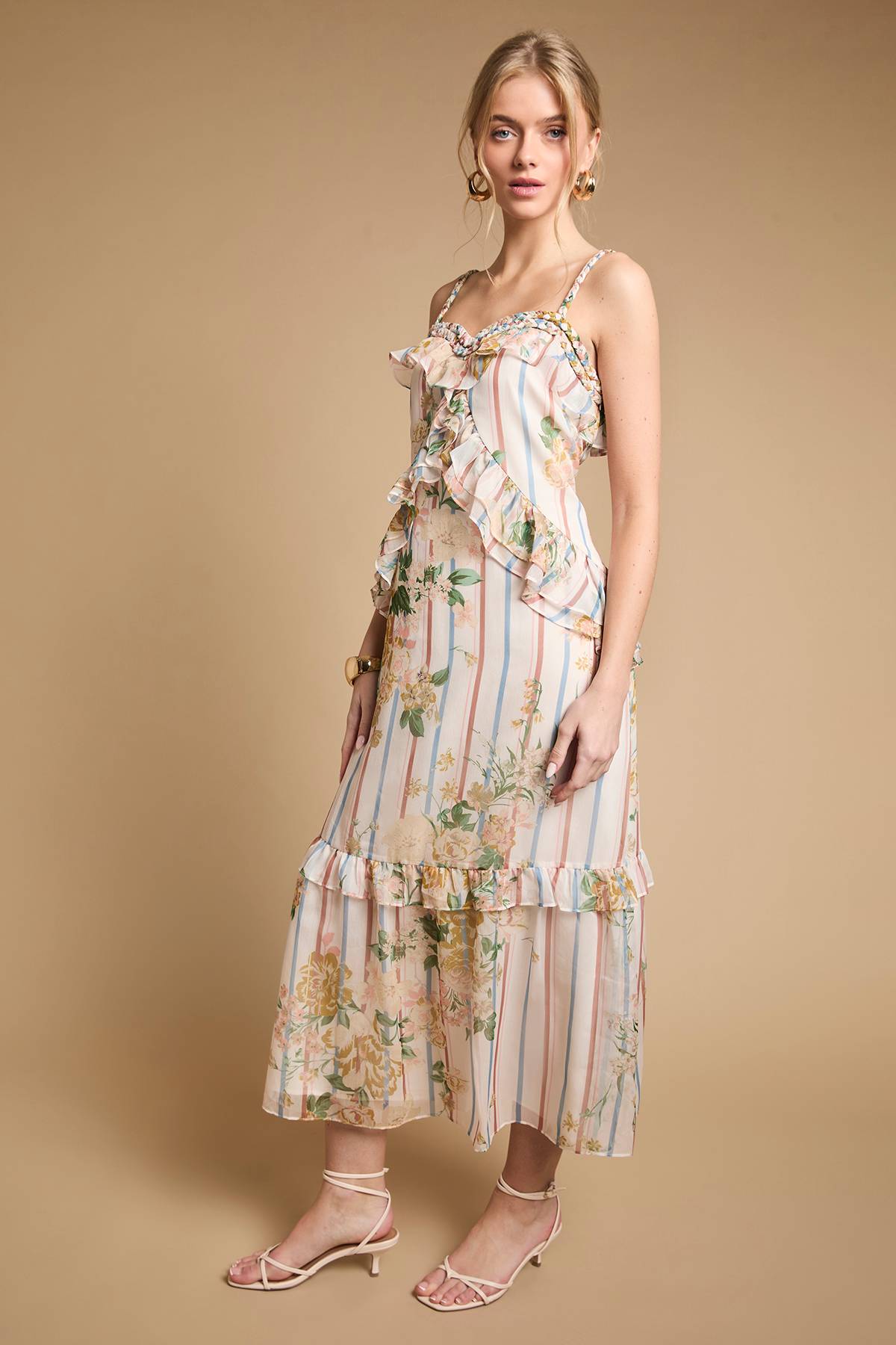 Oasis Robe Mi-longue Caraco À Volants Avec Détail De Corde À L'encolure