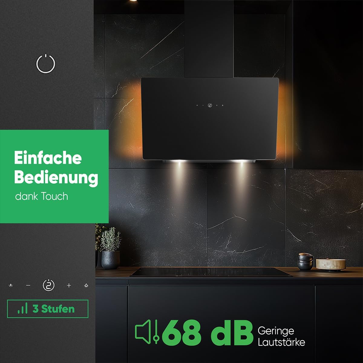Bomann Dunstabzugshaube 60cm, bunte Beleuchtung, Abzugshaube 60cm Umluft & Abluft, leise Kopffreihaube, inkl. Montage-Material, Dunstabzugshaube Umluft Abluft DU 7611 G