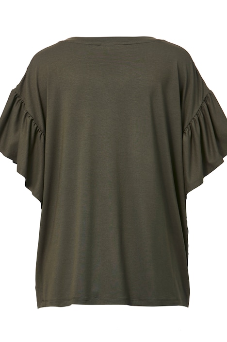 T-Shirt, oversized, U-Boot-Ausschnitt, Rüschen-Halbarm