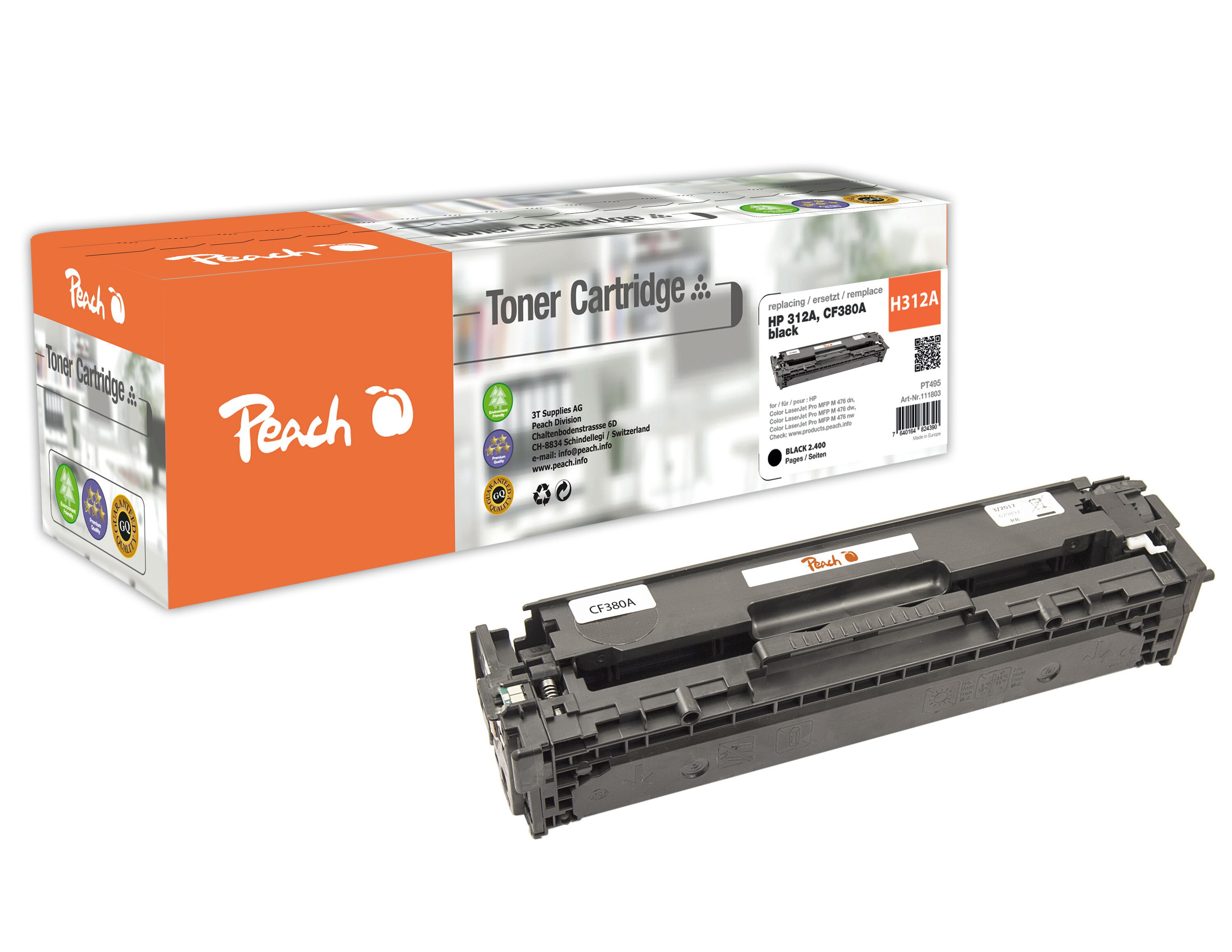 Peach HP 312 ABK Toner bk ersetzt HP No. 312A BK, CF380A für z.B. HP Color LaserJet Pro MFP M 476 dw, HP Color LaserJet Pro MFP M 476 dn (wiederaufbereitet)