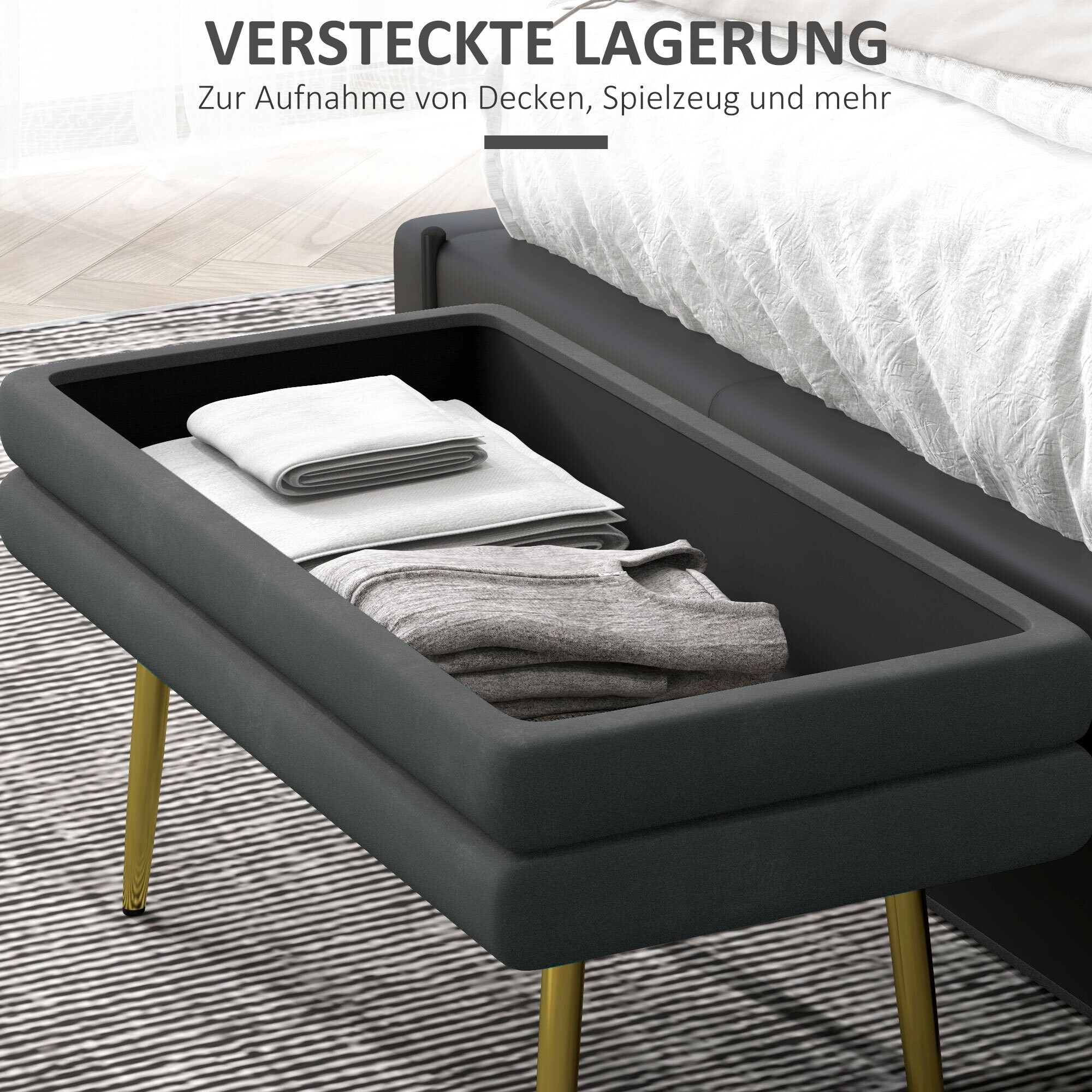 HOMCOM Sitzbank mit verstecktem Fach grau 79,5L x 37,5B x 43H cm