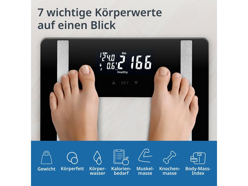 ADE Körperanalysewaage Ines Schwarz Digitale Körperfettwaage bis 200 kg