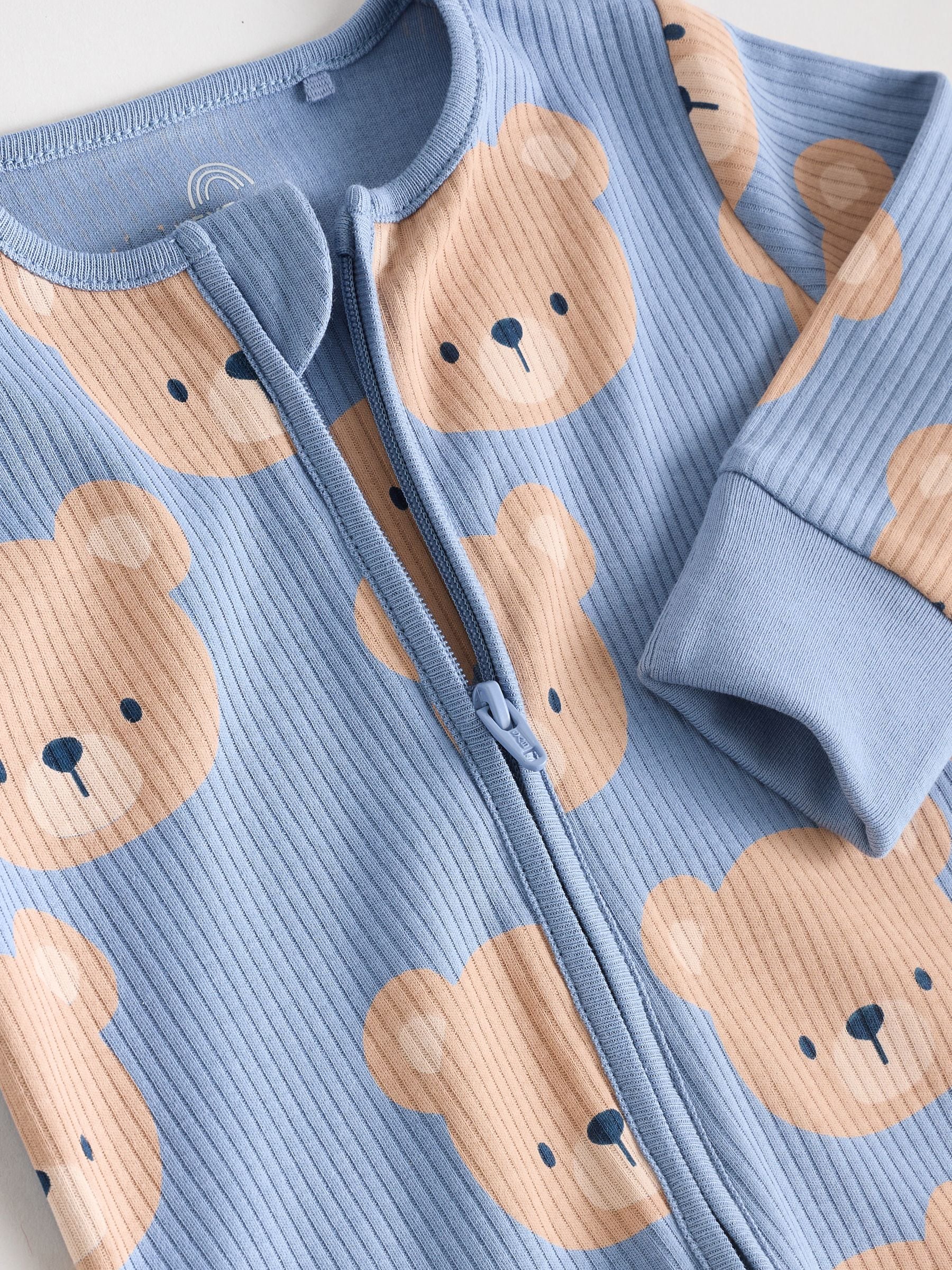 Bruin/donkerblauw - Set van 3 baby pyjama's zonder voetjes met tweewegrits van katoen (0mnd-3jr)