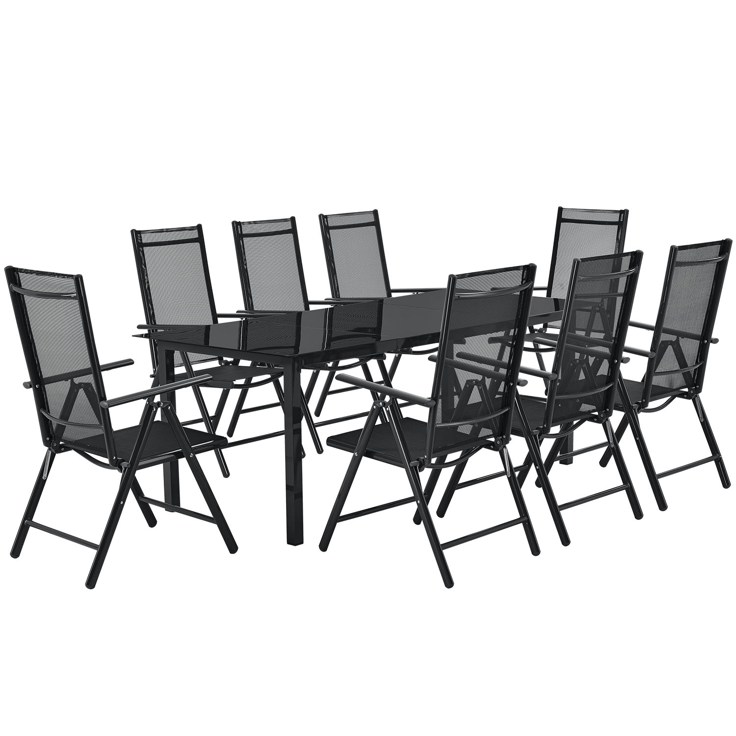 Milano aluminium 9-delige donkergrijze diningset
