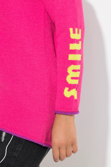 Pullover, Straight Fit, Statement, offenkantig, neon berry