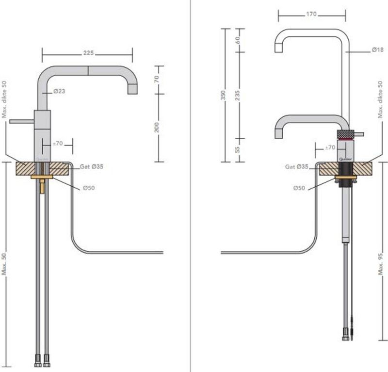 Quooker - Nordic Square - Twintaps Kokendwaterkraan - Draaibare Uitloop - Combi+ Reservoir - RVS