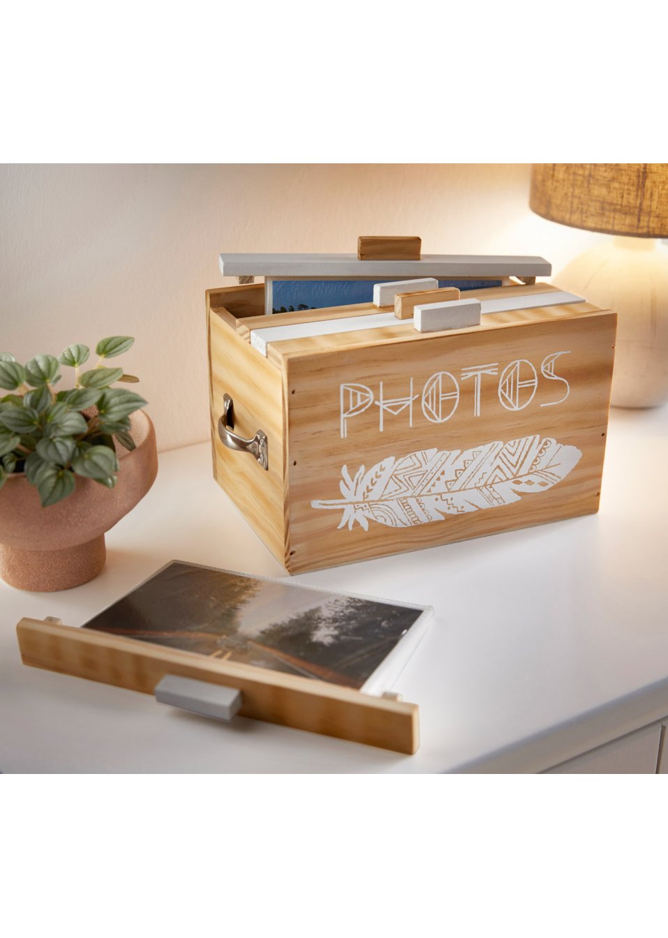 Boîte de rangement photos en bois