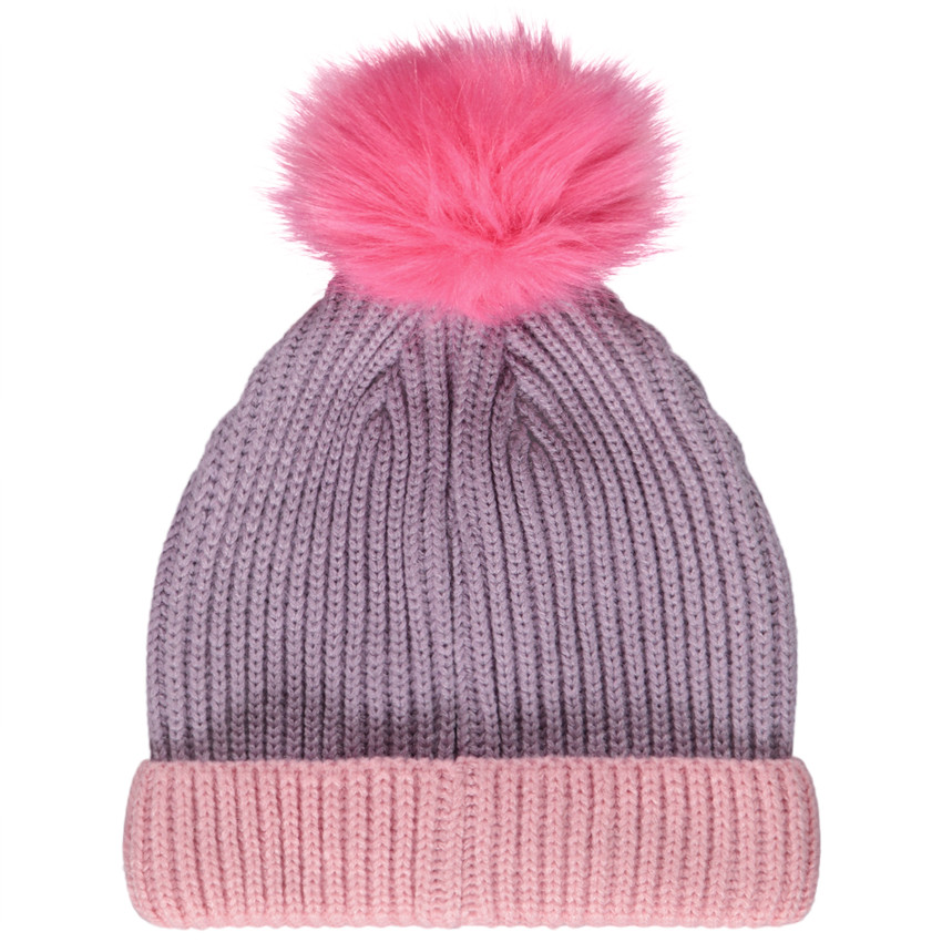 Bonnet à pompon côtelé effet color block pour fille
