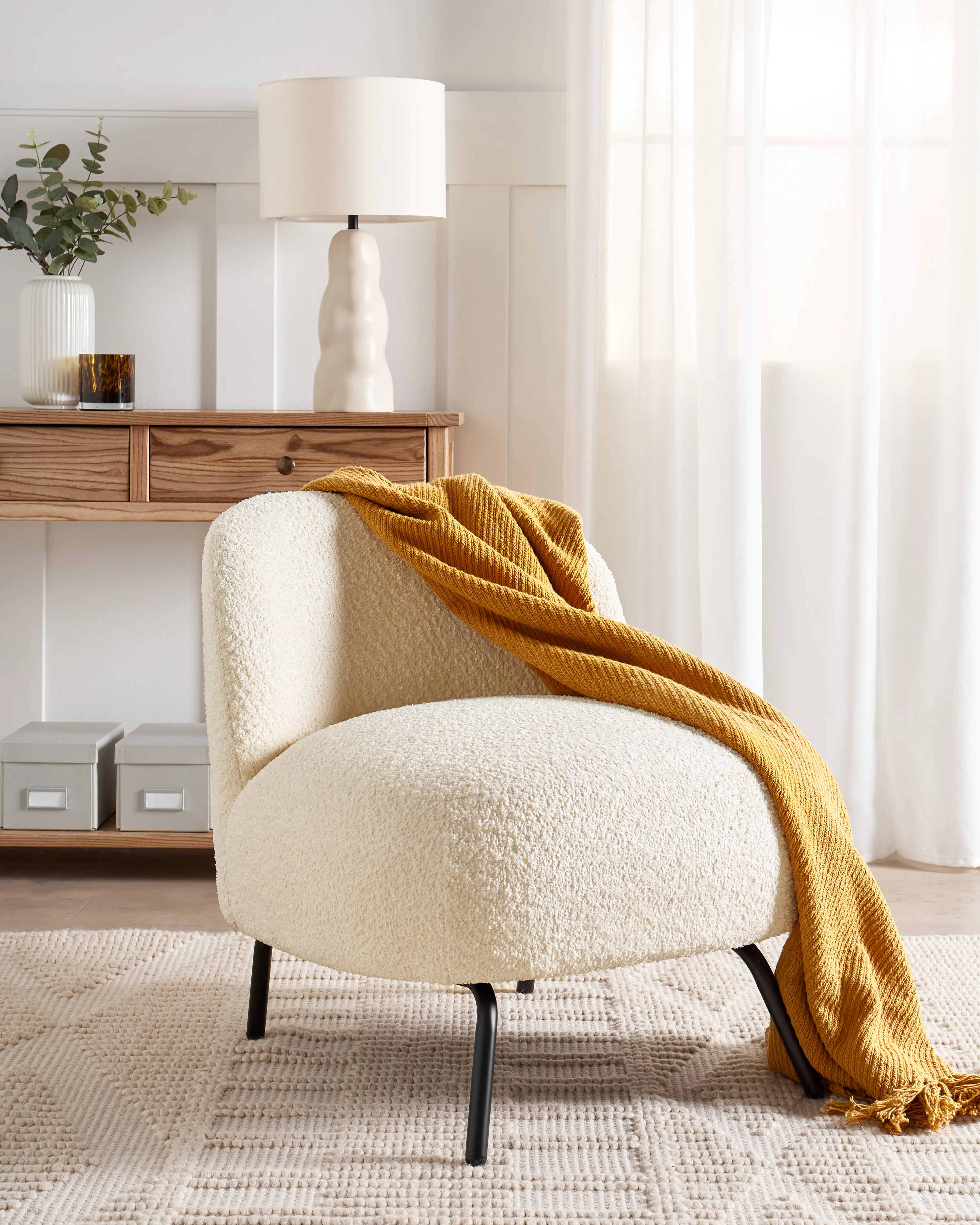 Fauteuil KUMLA Bouclé Gebroken wit