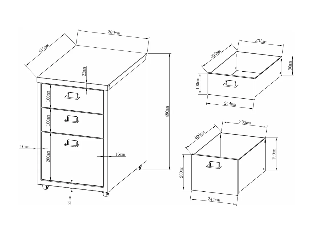 Caisson de bureau meuble noire 28 x 41 x 48 cm 03_0006333