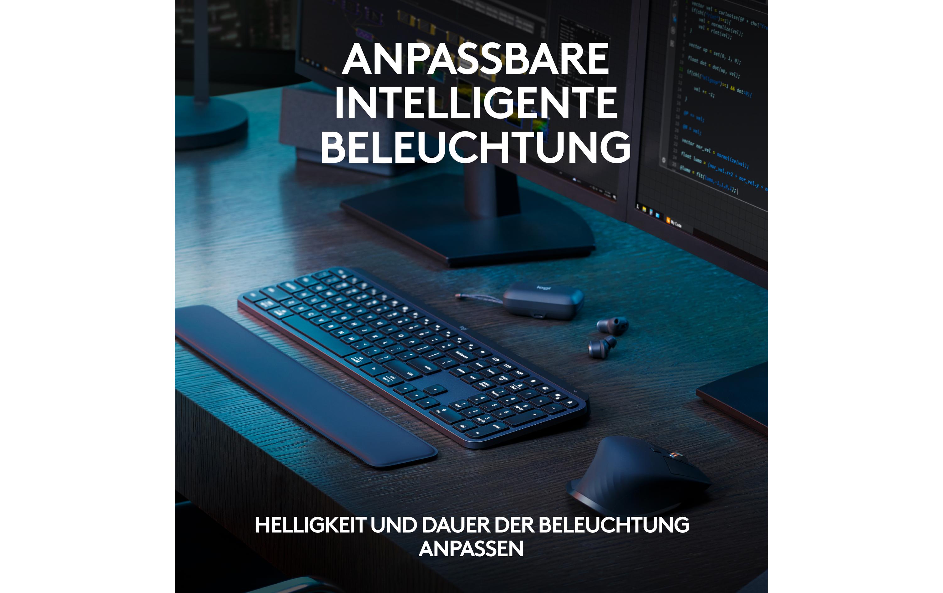 Tastatur MX Keys S Plus CH-Layout mit HandgelenkauflageKomfortable Tastatur mit Multi-Device Kopplung und intelligenter Beleuchtung