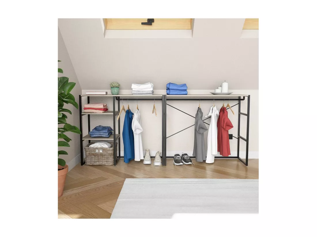 Portants vêtements sous combles modulables noirs - Lot de 2