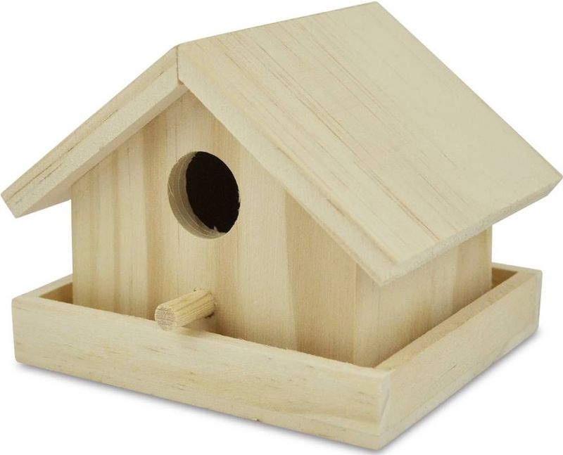 Meyco - Mini Vogelhuis - Blank Hout - 10x10 cm - Hoogte 8,5 cm