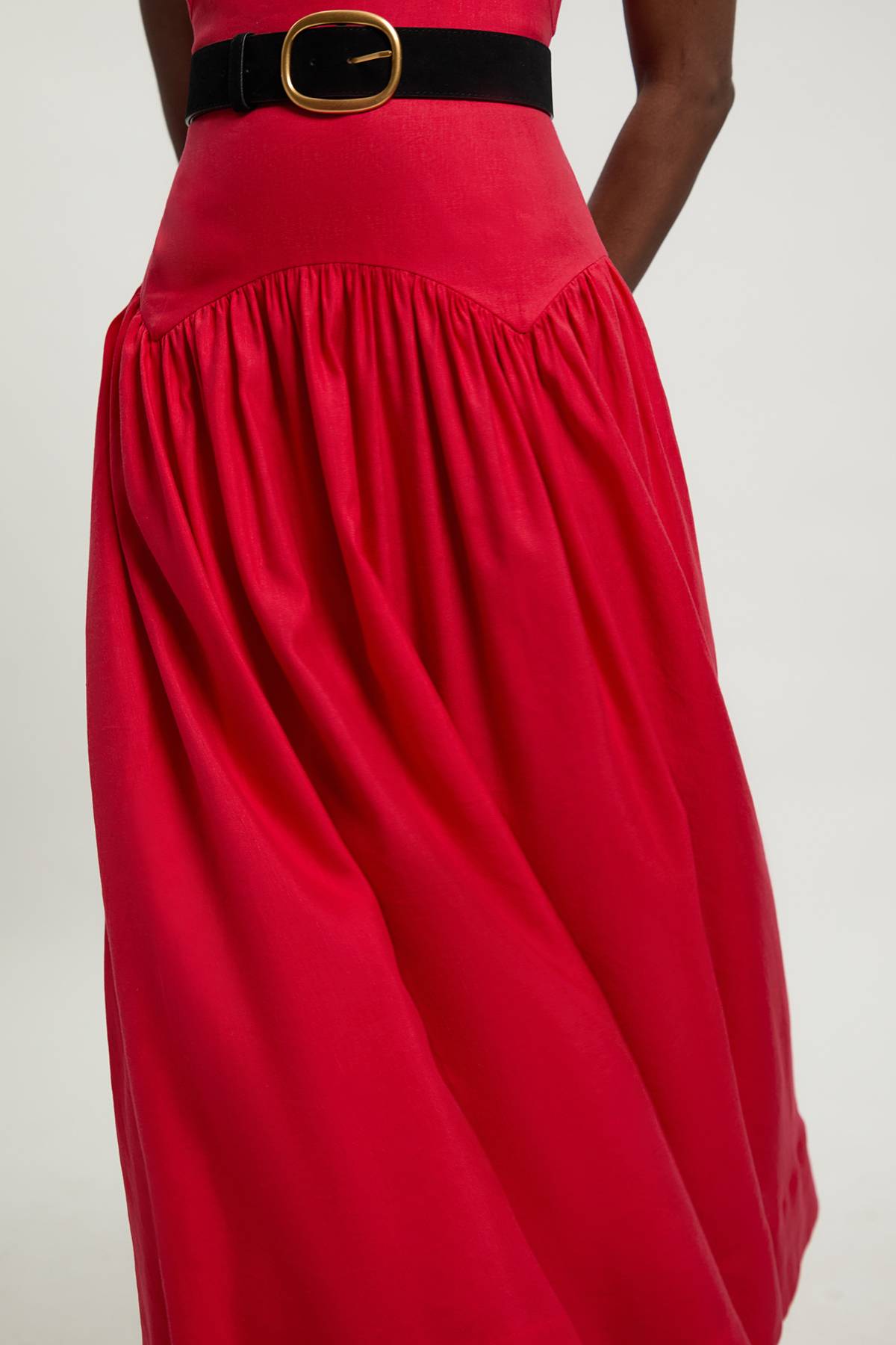 KarenMillen Robe Midi Tissée À Taille Basse Avec Ceinture En Viscose Et Lin