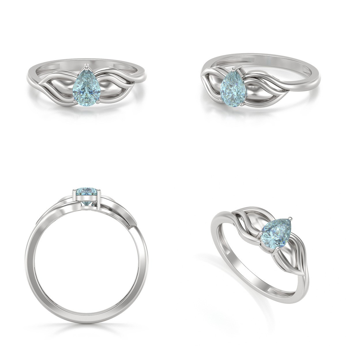 Bague Solitaire Aigue-Marine à 3 Griffes sur Argent Rhodié | Aden Bijoux