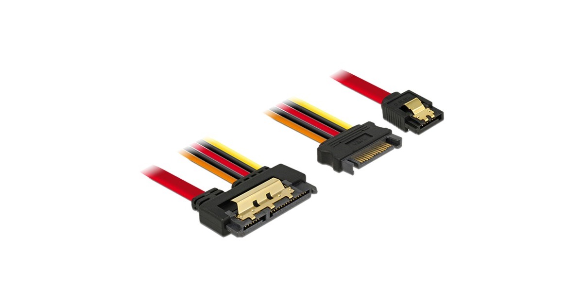 DeLOCKSATA 7-Pin + 15-Pin > SATA 22-Pin adapter  (Zwart/rood, 0,3 meter)