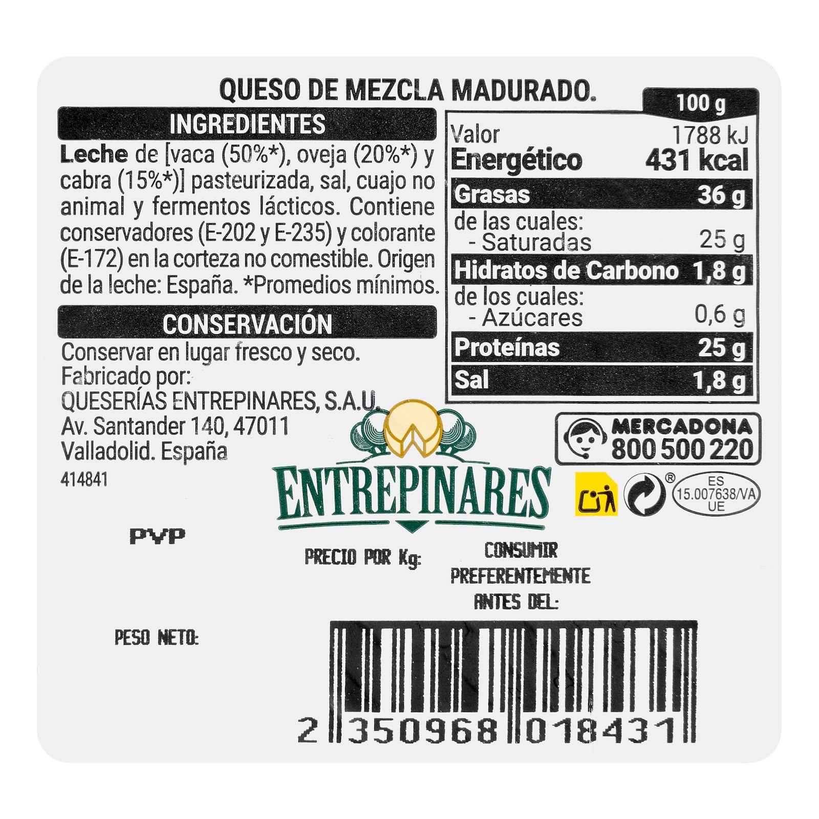 Fromage affiné mélangé Hacendado