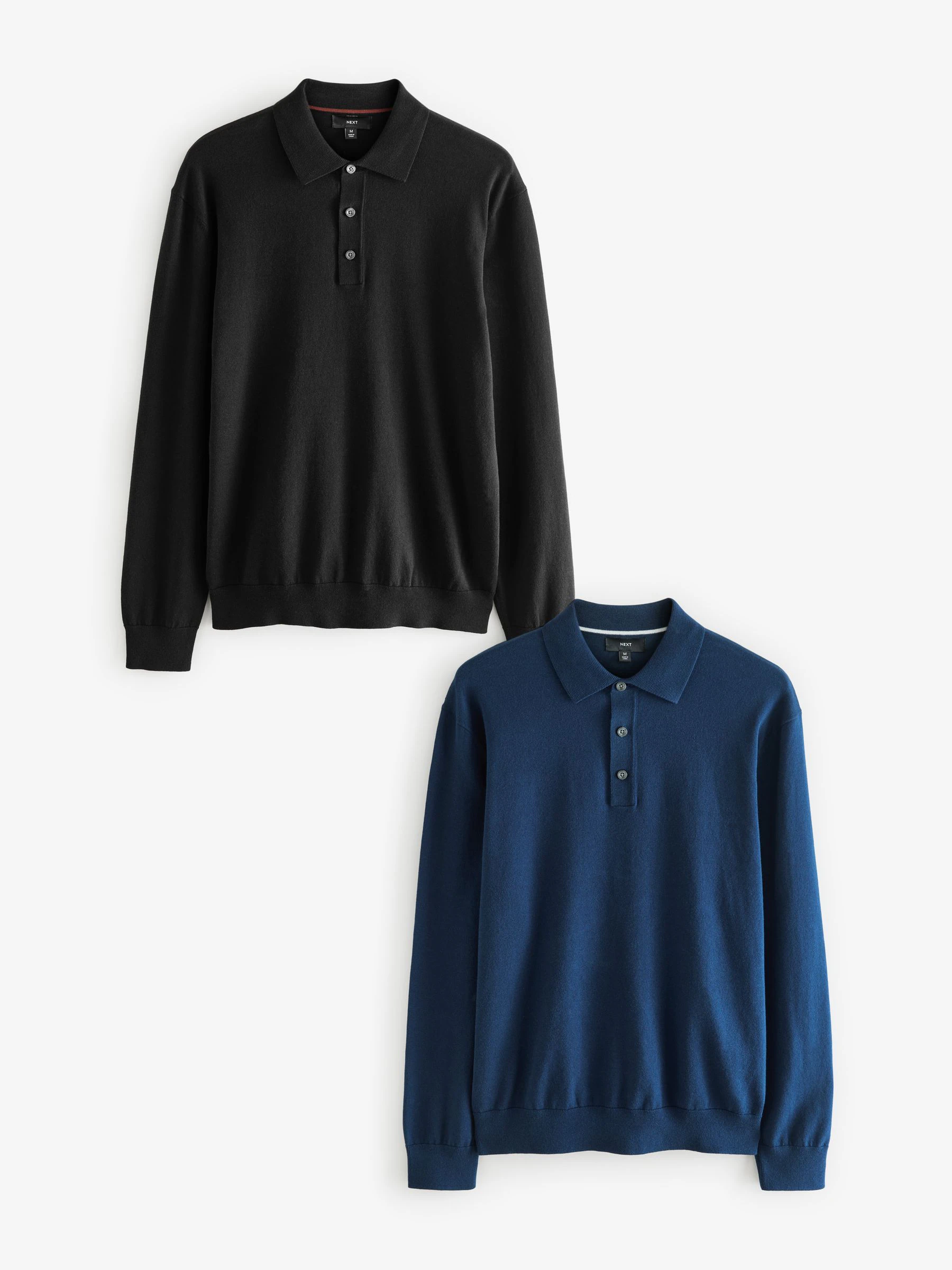 Zwart/marineblauw - Gebreide poloshirts met lange mouwen 2 -pack