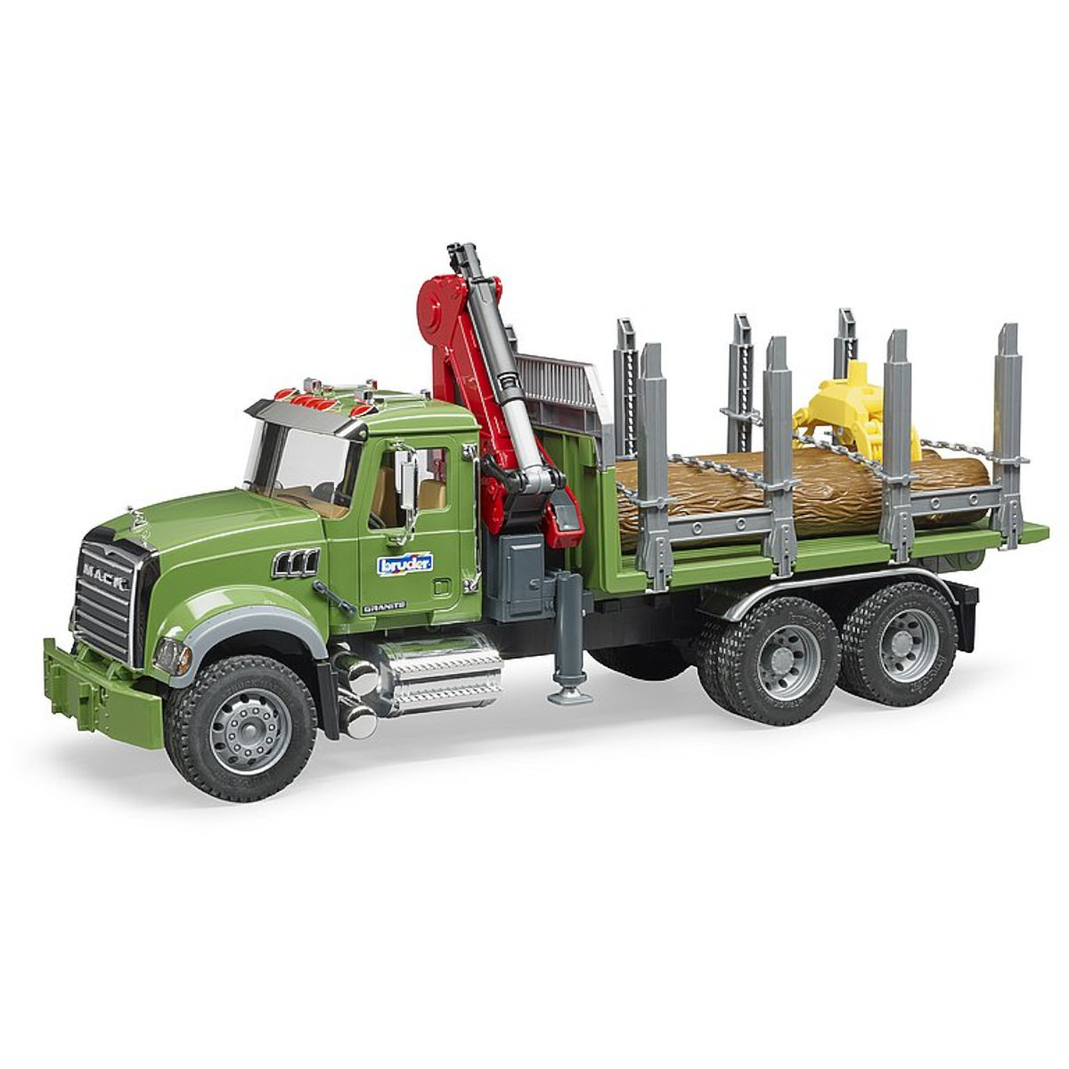 BRUDER Spielwaren GmbH + Co. KG Bruder 02824 MACK Holztransport LKW, Ladekran, Greifer + 3 Baumstämmen