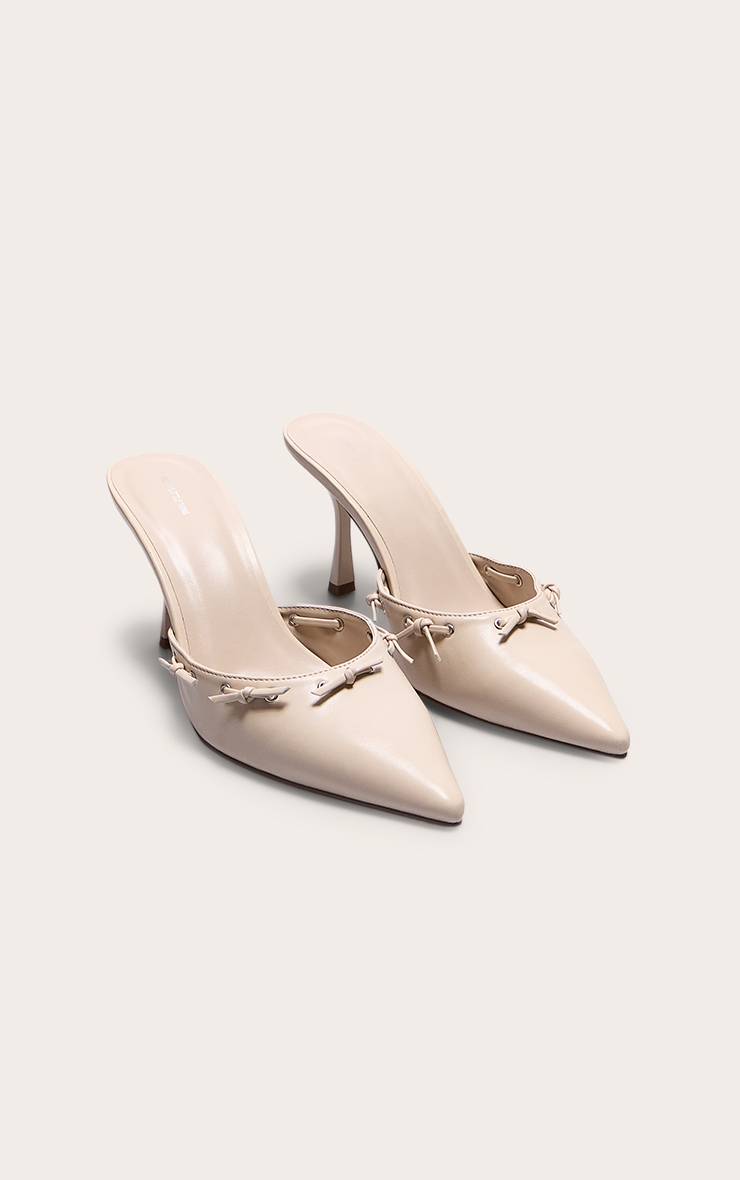 Crème Mules À Talons Aiguilles Mi-hauts En SYNTHÉTIQUE Avec Nœud Et Bout Pointu