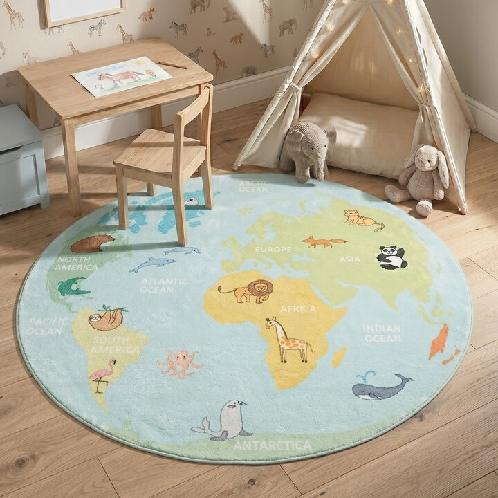 Rond kindervloerkleed - Globe Lichtblauw | Speelplezier!