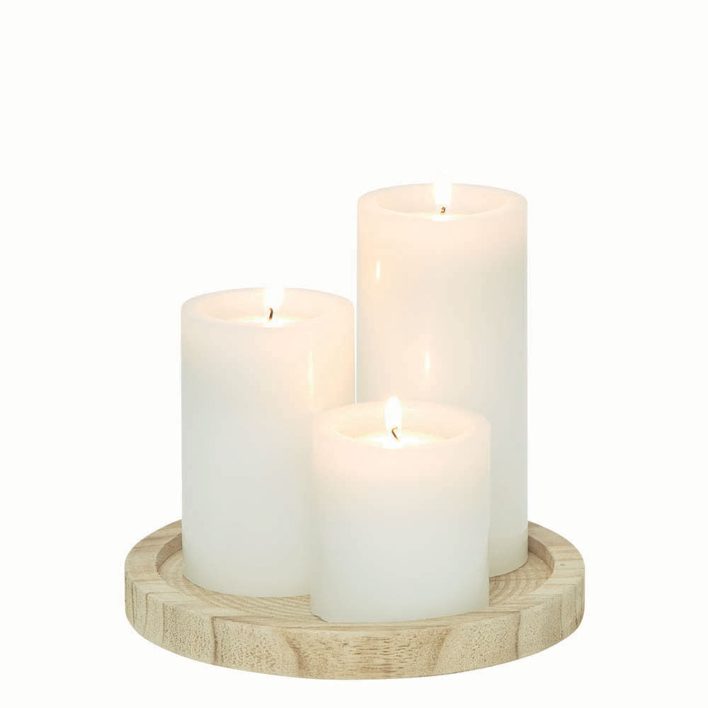 Bougie éternelle x3 avec photophore et support bois